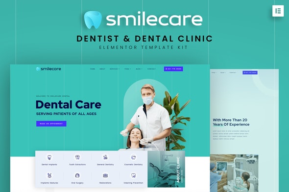 Smilecare - Dentist &amp; Dental Clinic Elementor Template Kit