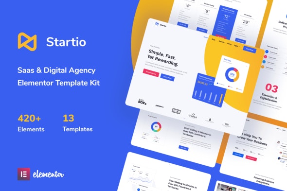 Startio - Saas &amp; Digital Agency Elementor Template Kit