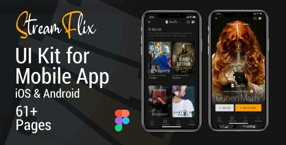 StreamFlix - Movie Streaming &amp; Sharing Figma UI Kit for Mobile Application