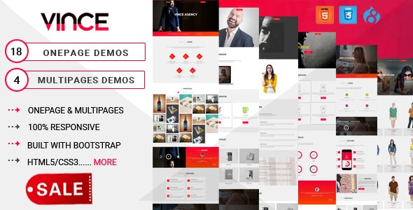 Vince Onepage &amp; Multipages Business Drupal 8.9 Theme