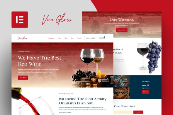 Vine Gloss - Wine Shop &amp; Vineyard Elementor Template Kit