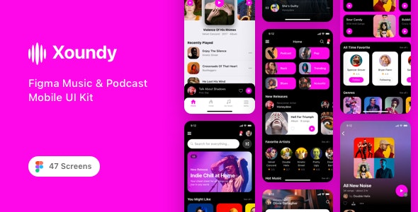 Xoundy - Figma Music &amp; Podcast Mobile UI Kit