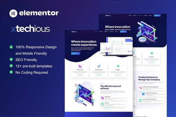 Xtechious - Saas &amp; Digital Tech Company Elementor Template Kit